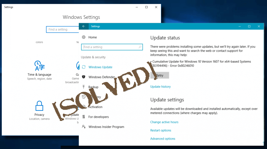 Actualice el error 0x80246010 en Windows 10,