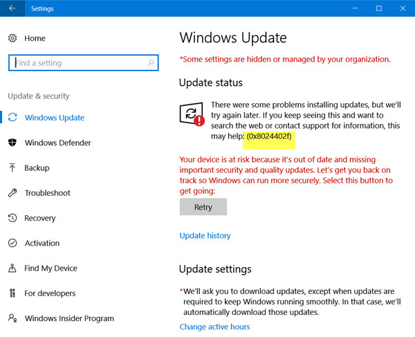 actualización de Windows 10 0x8024402f