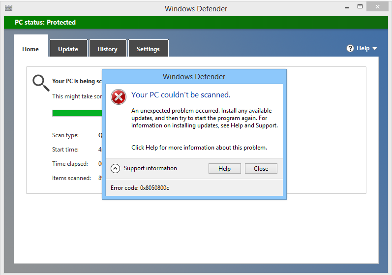 elimine el código de error 0x8050800c de Windows Defender