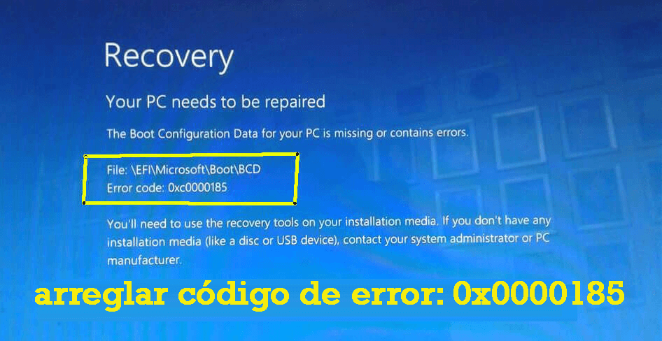 arreglar código de error: 0x0000185