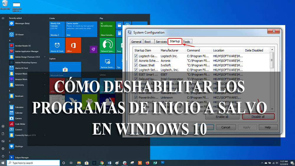 deshabilitar los programas de inicio de Windows 10