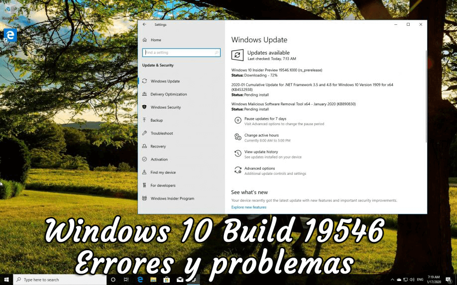 Errores de Windows 10 Build 19546