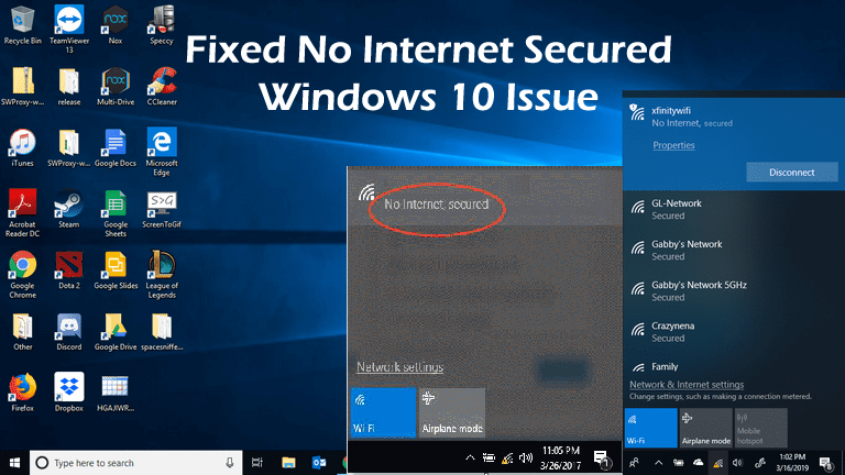 sin internet asegurado Windows 10