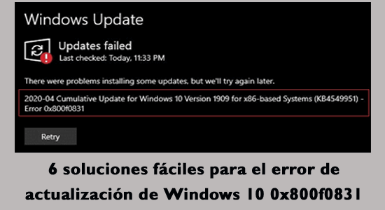 código de error de actualización de Windows 10 0x800f0831