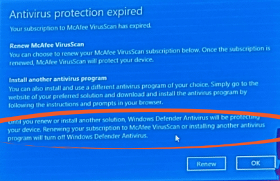 la protección antivirus expiró Windows 10