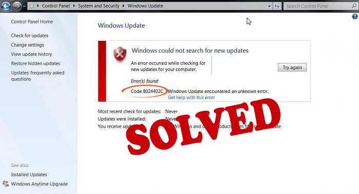 8024402C Error de actualización de Windows
