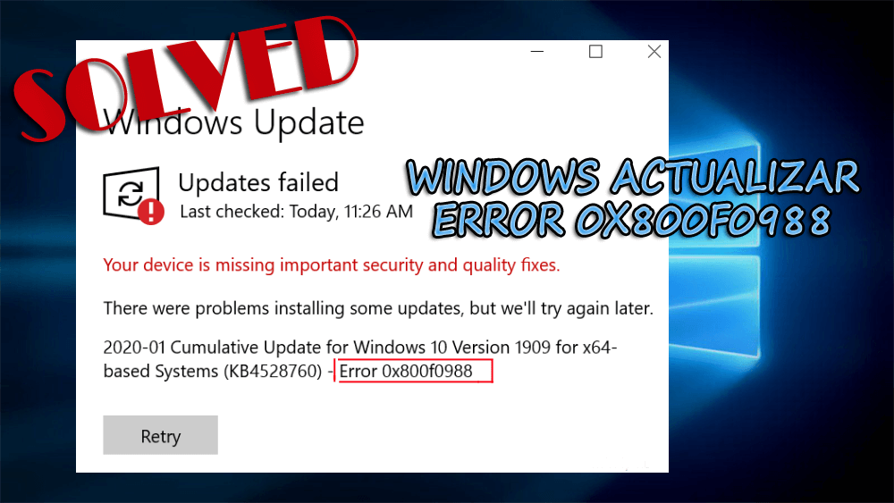 error de actualización de Windows 0x800f0988