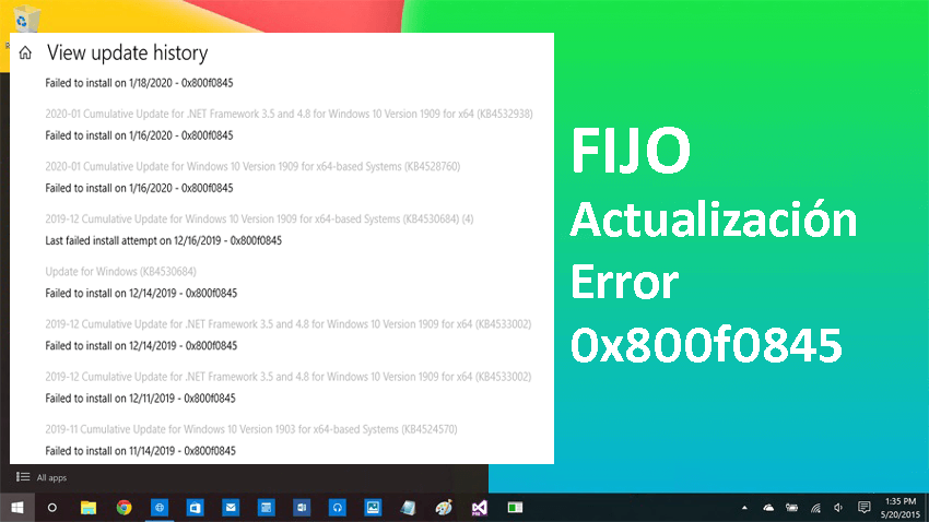 actualizaciones error 0x800f0845