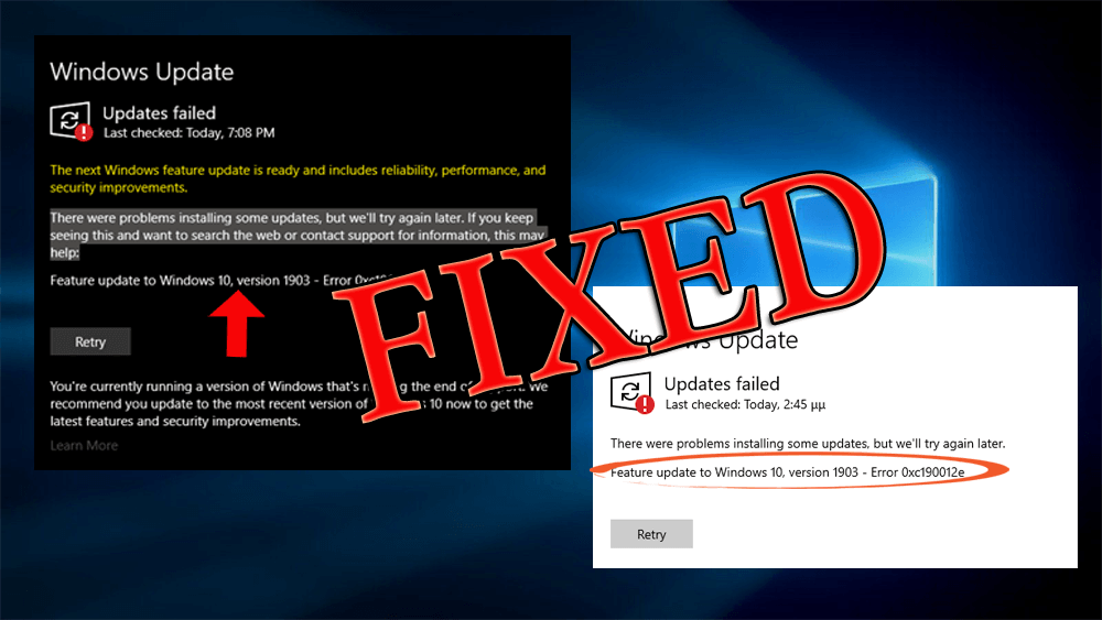 error de actualización de Windows 10 0xc190012e