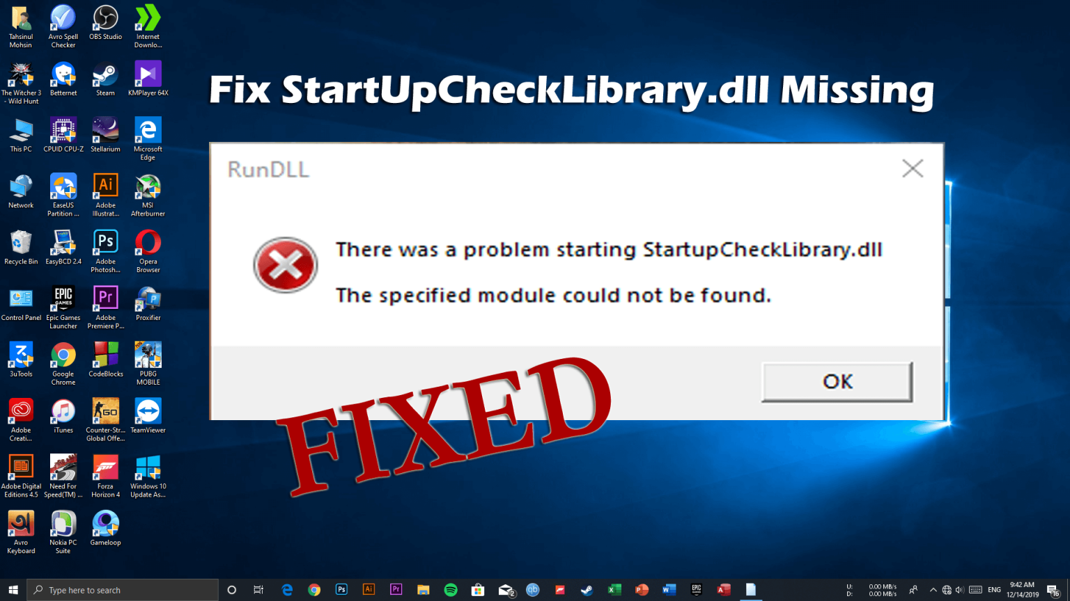 resolver el error StartUpCheckLibrary.dll no encontrado