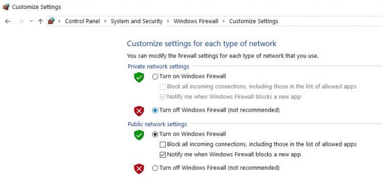 Activar o desactivar Firewall de Windows Defender