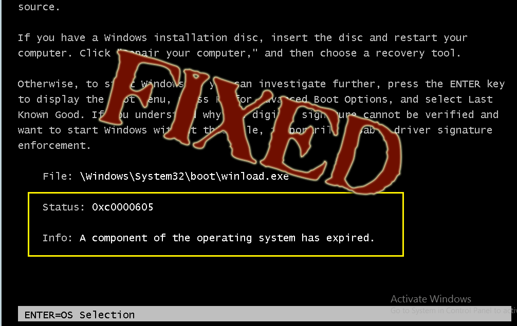 Código de error de Windows 0xc0000605