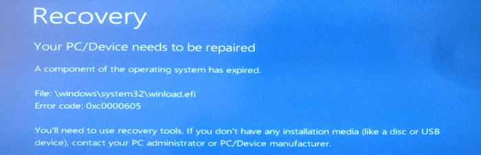 Código de error de Windows 0xc0000605
