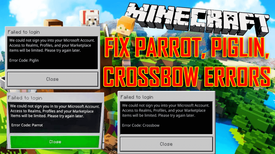 Piglin, Parrot, Crossbow Errores en Minecraft.