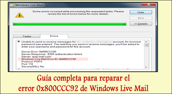 repare el error 0x800CCC92 de Windows Live Mail