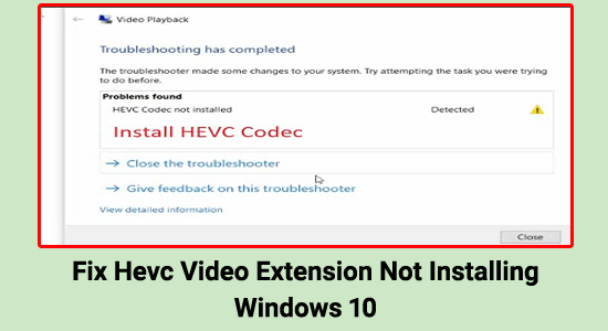 no se puede instalar la extensión de video HEVC